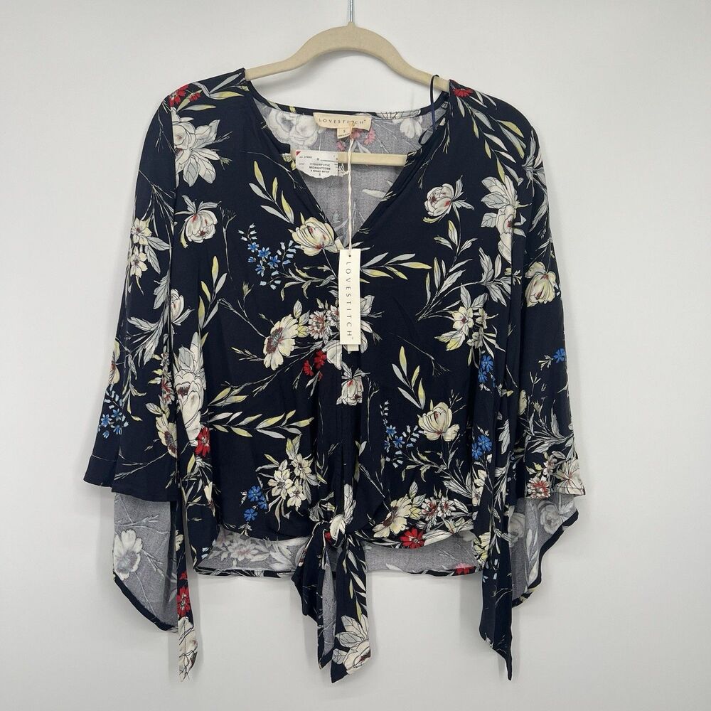 lovestitch bell sleeves front tie floral top sz S Boho Fairy Whimsi Festival